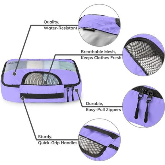 6 Pc Set Packing Cubes Luggage Packing Organizers for Travel Accessories Purple - Picture 5 of 7